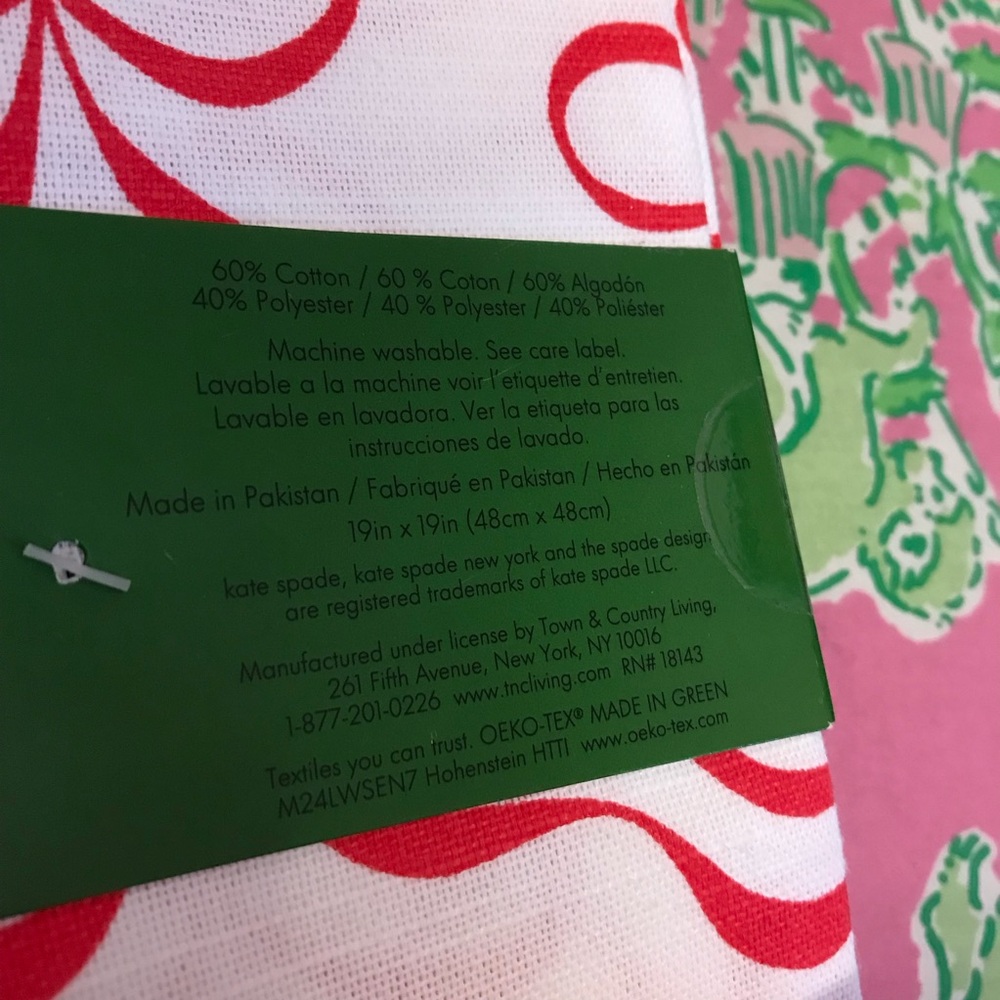 KATE SPADE Red ribbon bow Set 6 Cloth Napkins - Picture 4 of 4
